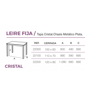 Mesa Leire fija tapa cristal Mesas, sillas y taburetes Medidas: 100 x 60, 110 x 70, 120 x 80, 100 x