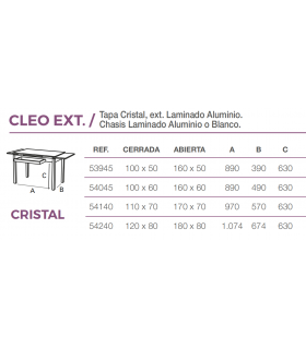 Mesa Cleo extensible cristal Mesas, sillas y taburetes Medidas: 100 x 50, 100 x 60, 110 x 70, 120 x