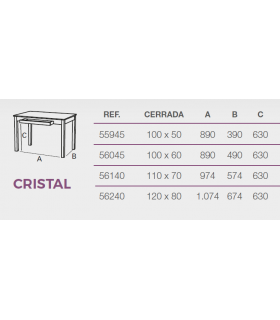 Mesa cleo fija tapa cristal Mesas, sillas y taburetes Medidas: 100 x 50, 100 x 60, 110 x 70, 120 x