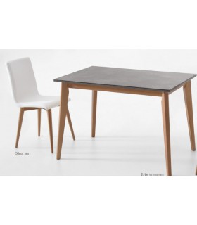 Mesa de cocina fija - 110x70 cm - Estructura color negra - Tapa cristal  color gris